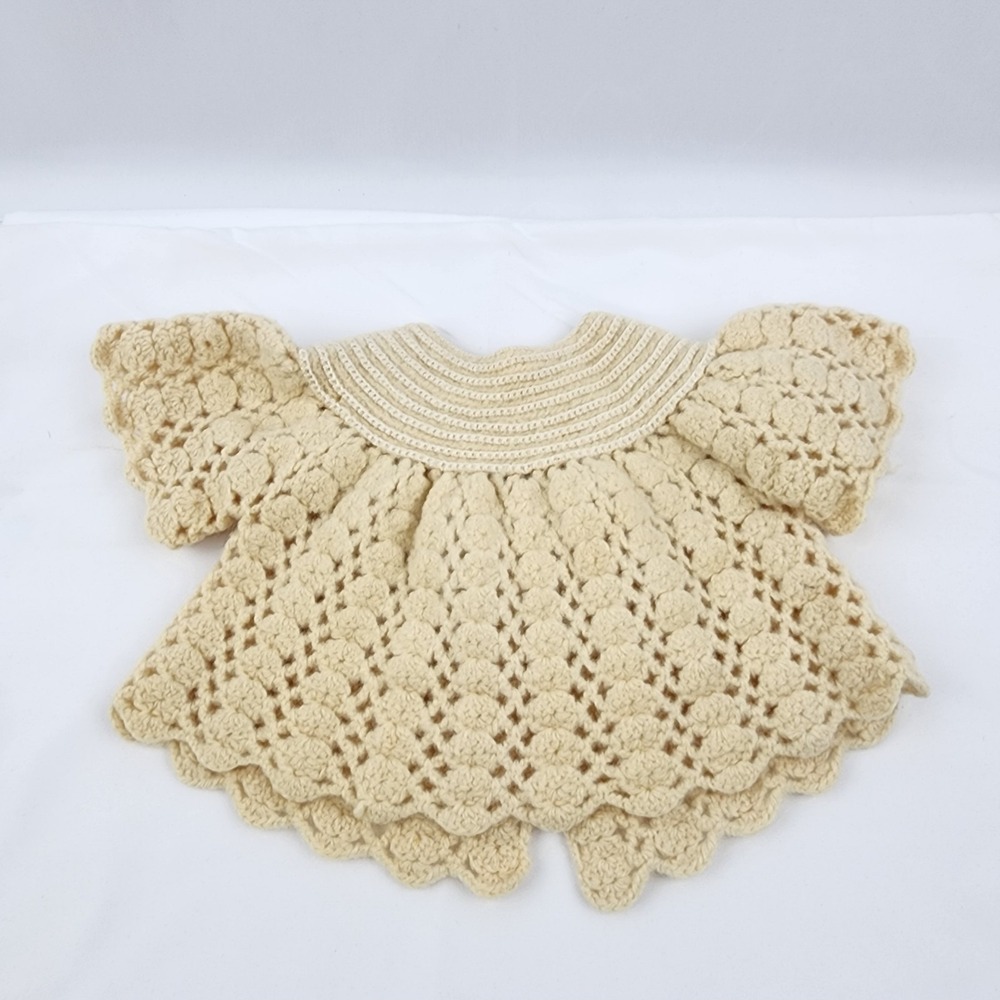 Vintage Hand Crocheted Baby Cardigan Wool Cotton Thick Photo Prop Child Infant‎